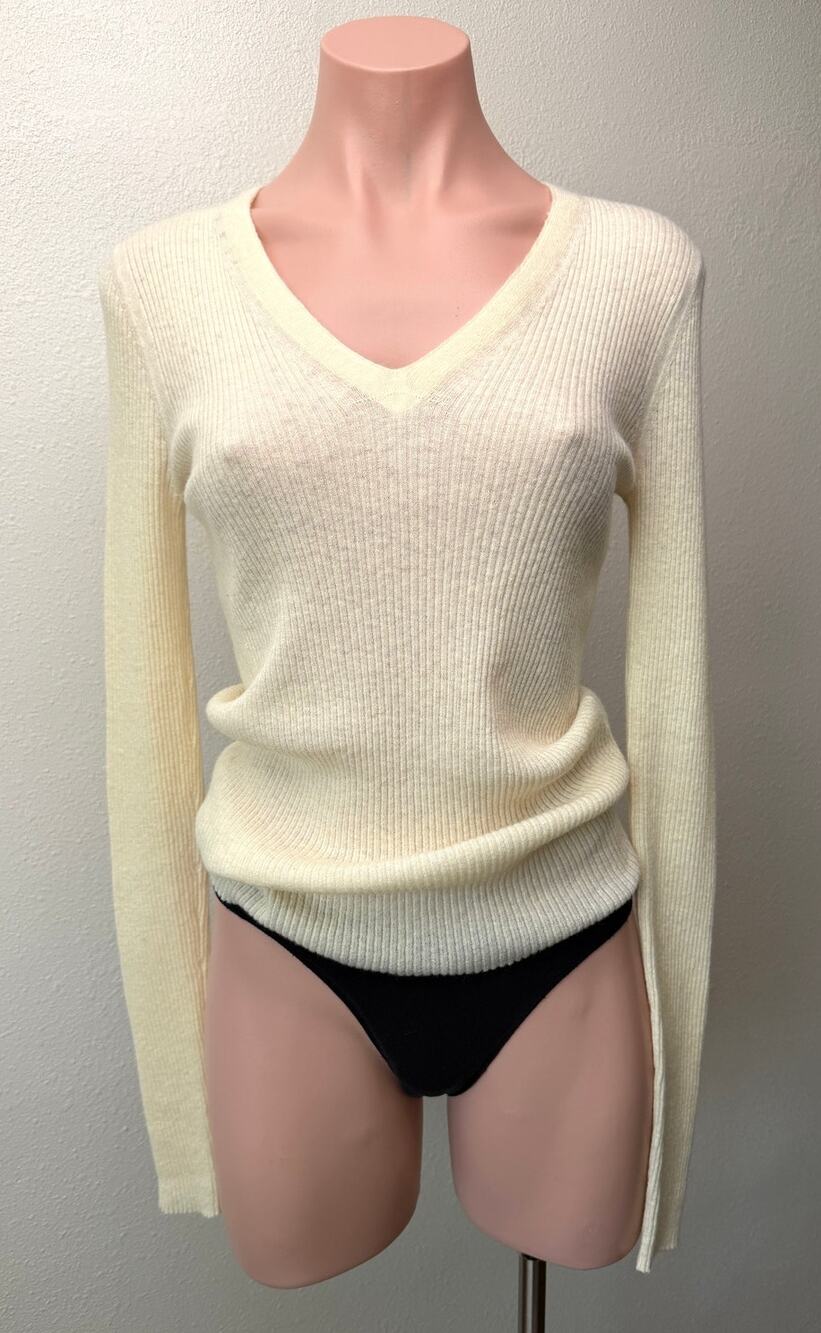 Rag & Bone Ribbed V Neck Sweater Women US S Cream